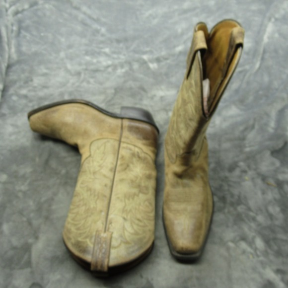 Tony Lama Mens Cowboy Boots 8 EE WIDE Tan Leather Square Toe Rodeo H2133 VTG USA